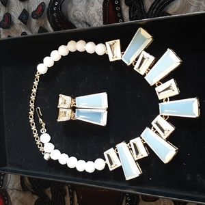 HEIDI DAUS Necklace w Clip-on Earrings - Gold Tone w Opalesque & White Stones